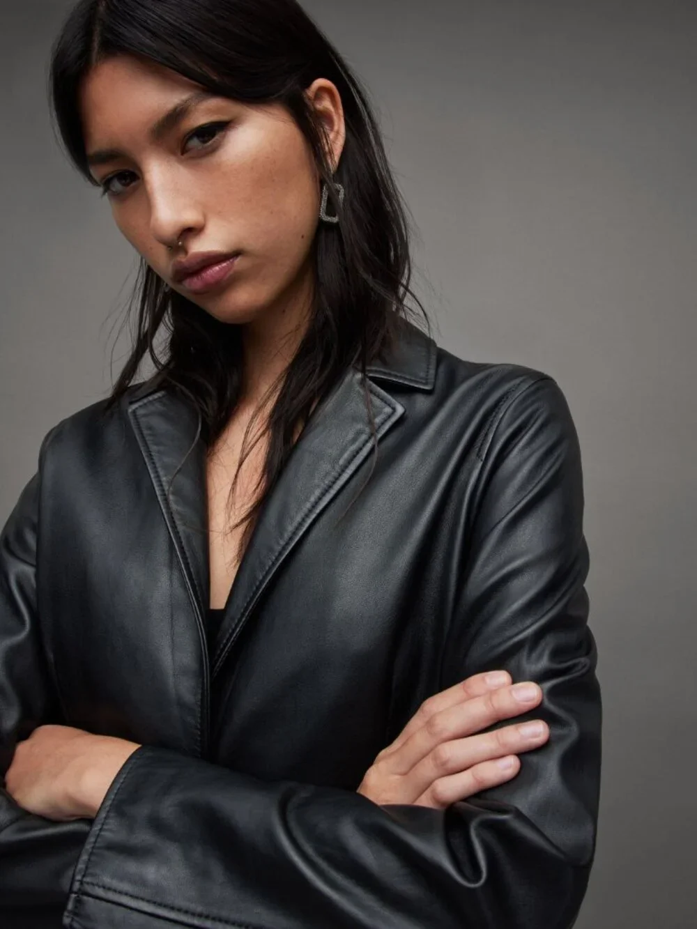 ALL SAINTS Corinna Leather Blazer in Black Size US8 - Picture 13 of 14